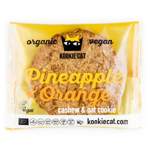 Kookie cat bio vegán gluténmentes kesudiós zabkeksz, ananász-narancs 50 g