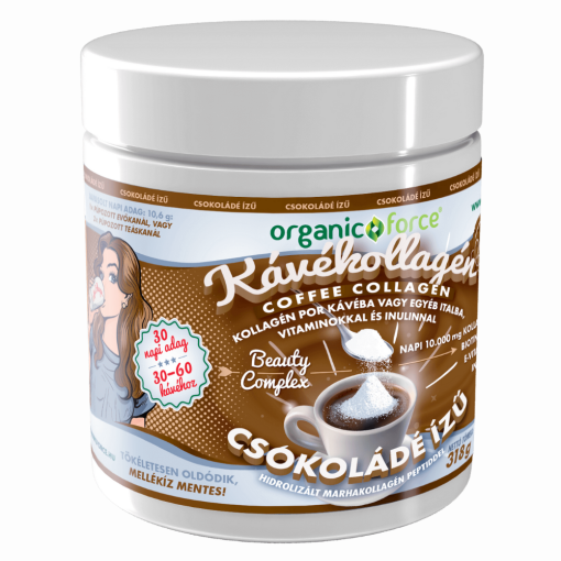 Organic Force CSOKOLÁDÉ ízű Coffee Collagen – Kávékollagén, Kollagén por kávéba vagy egyéb italba vitaminokkal 318 g