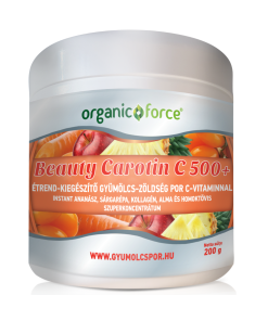 Organic Force Beauty Carotin C 500+ gyümölcs-zöldség szuperkoncentrátum por C-vitaminnal, kollagénnel, 200 g
