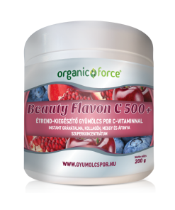 Organic Force Beauty Flavon C 500+ gyümölcs szuperkoncentrátum por C-vitaminnal, kollagénnel, 200 g