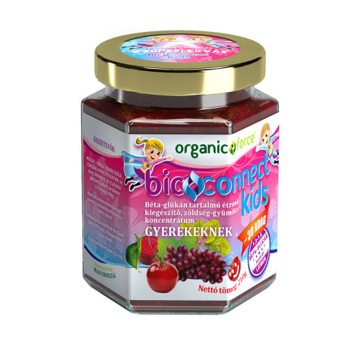 Organic Force Bioconnect Kids Szuperlekvár, 3 éves kortól, gyümölcs-zöldség koncentrátum béta-glükánnal, 210 g